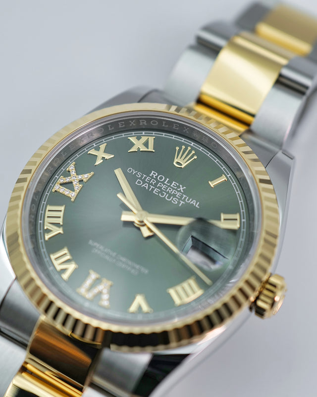 Rolex 126233 Datejust 18K/SS with Olive Green Roman Dial on Oyster