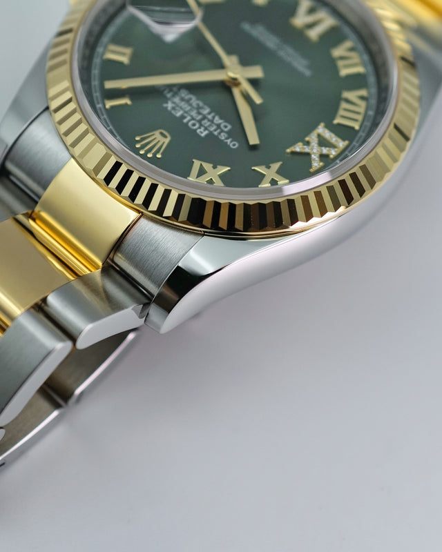 Rolex 126233 Datejust 18K/SS with Olive Green Roman Dial on Oyster