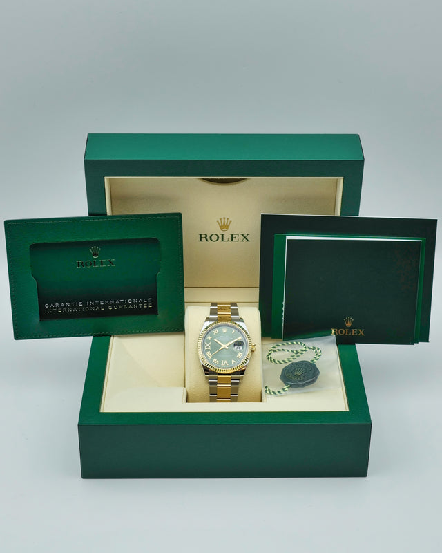Rolex 126233 Datejust 18K/SS with Olive Green Roman Dial on Oyster