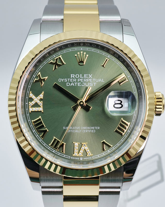 Rolex 126233 Datejust 18K/SS with Olive Green Roman Dial on Oyster