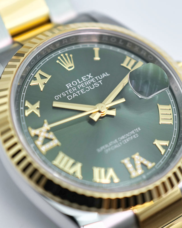 Rolex 126233 Datejust 18K/SS with Olive Green Roman Dial on Oyster