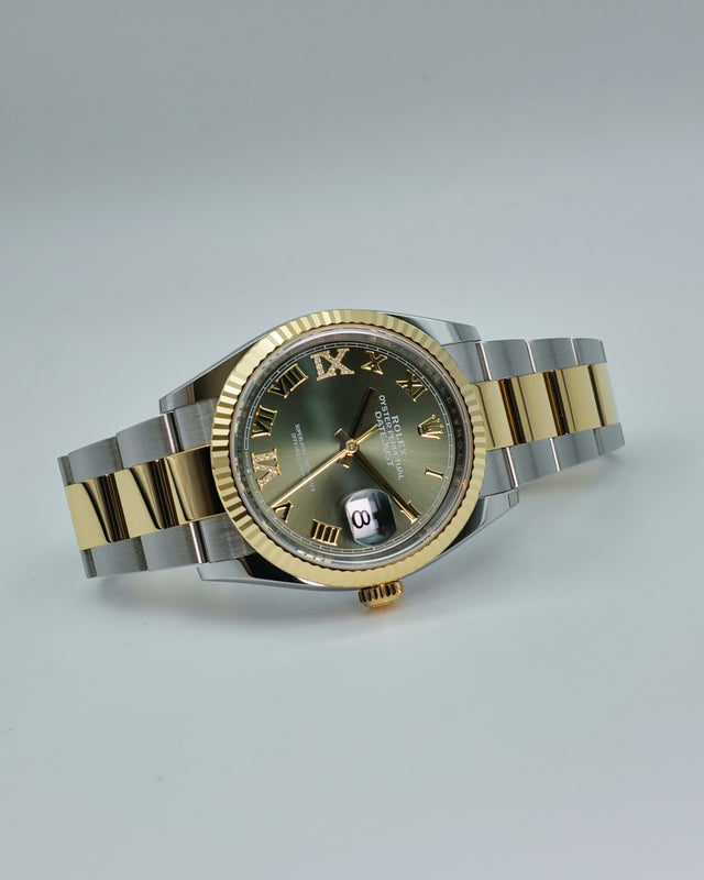 Rolex 126233 Datejust 18K/SS with Olive Green Roman Dial on Oyster