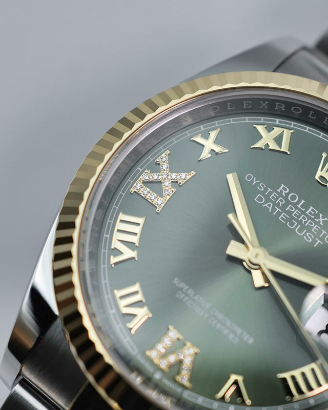Rolex 126233 Datejust 18K/SS with Olive Green Roman Dial on Oyster