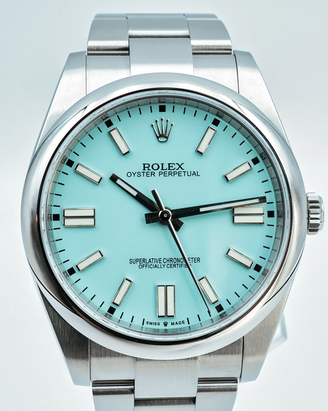 Rolex 124300 Oyster Perpetual 41 with Black Dial / Tiffany Blue(mod)