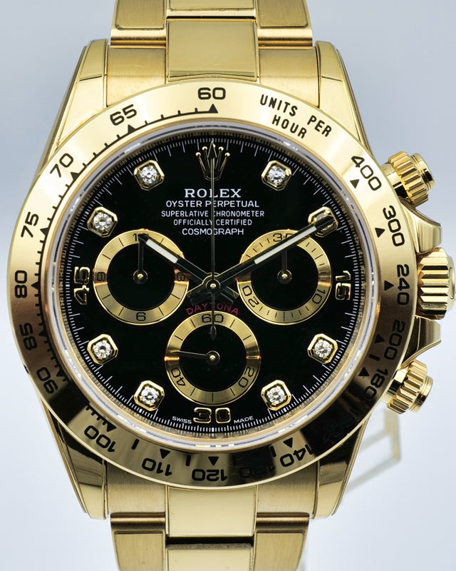 Rolex 116508 Cosmograph Daytona 18K Yellow Gold with Black Diamond Dial