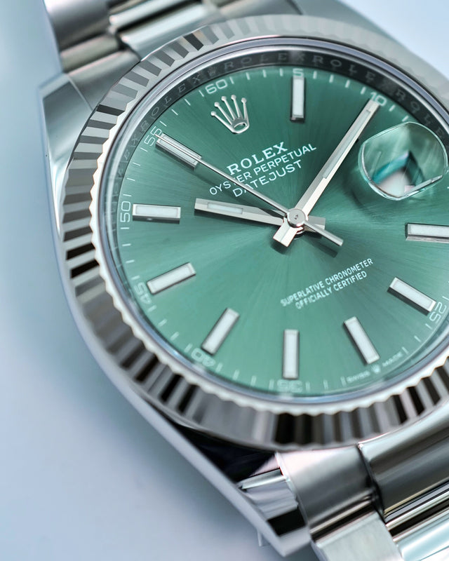 Rolex 126334 Datejust 41 with Mint Green Stick Dial on Oyster