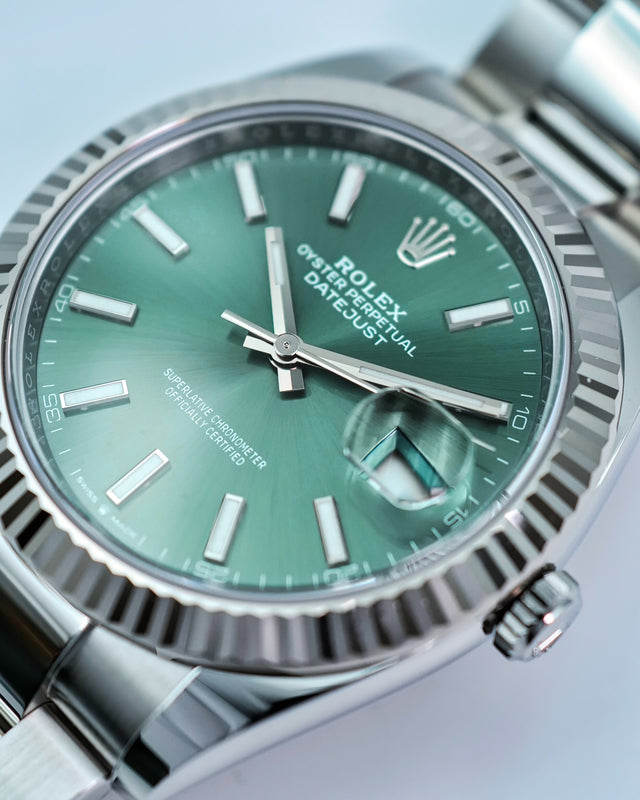 Rolex 126334 Datejust 41 with Mint Green Stick Dial on Oyster