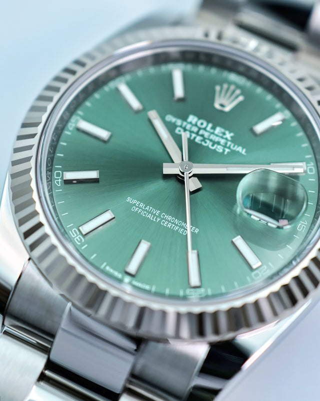 Rolex 126334 Datejust 41 with Mint Green Stick Dial on Oyster