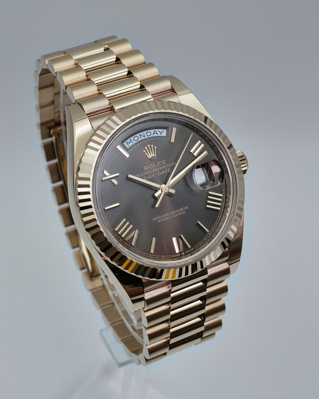 Rolex 228235 Day Date 40 18K Rose Gold with Chocolate Roman Dial