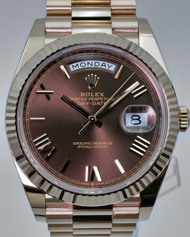 Rolex 228235 Day Date 40 18K Rose Gold with Chocolate Roman Dial