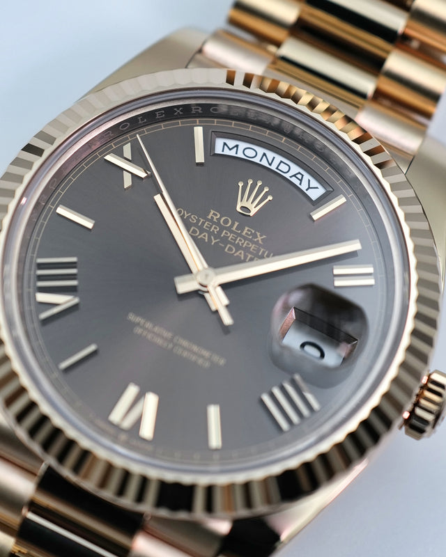 Rolex 228235 Day Date 40 18K Rose Gold with Chocolate Roman Dial