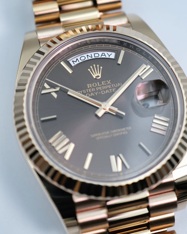 Rolex 228235 Day Date 40 18K Rose Gold with Chocolate Roman Dial