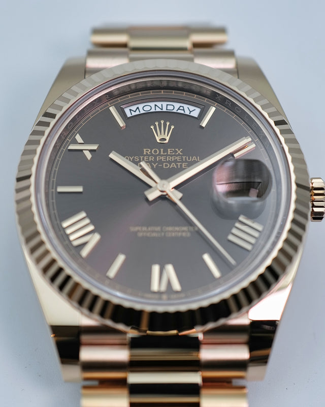 Rolex 228235 Day Date 40 18K Rose Gold with Chocolate Roman Dial
