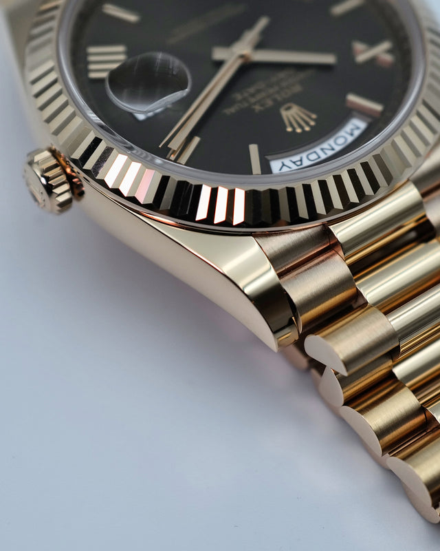 Rolex 228235 Day Date 40 18K Rose Gold with Chocolate Roman Dial