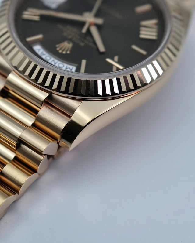 Rolex 228235 Day Date 40 18K Rose Gold with Chocolate Roman Dial