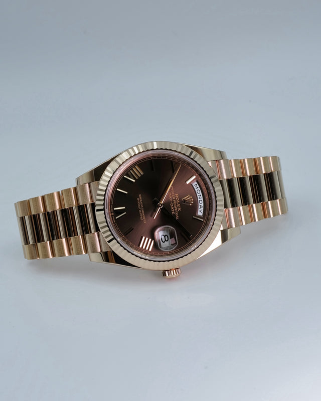 Rolex 228235 Day Date 40 18K Rose Gold with Chocolate Roman Dial