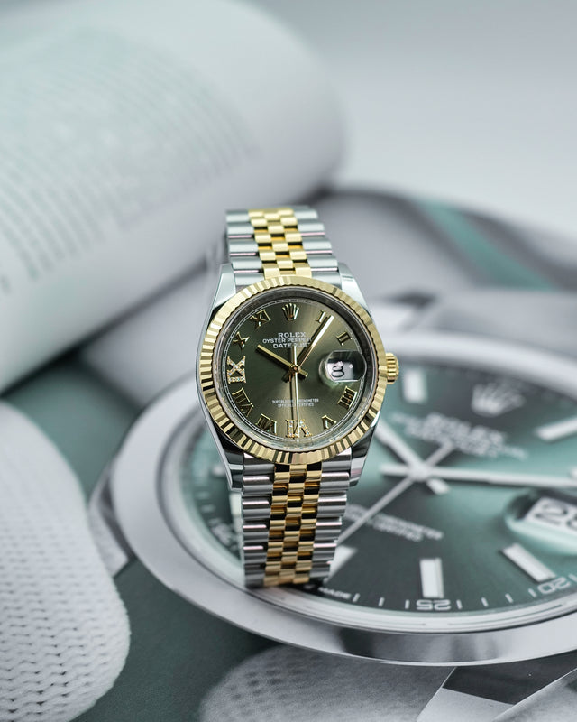 Rolex 126233 Datejust 18K/SS with Olive Green Roman Diamond VI/IX Dial on Jubilee
