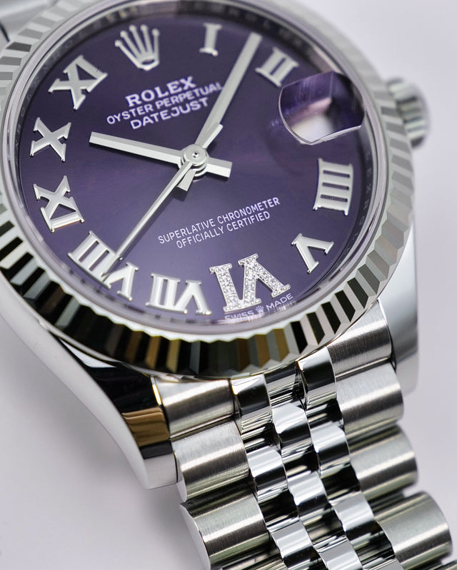 Rolex 278274 Datejust 31 with Purple Dial with "VI" in Diamond on Jubilee