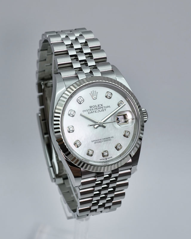 Rolex 126234 Datejust with White Mother-of-pearl Diamond Dial on Jubilee