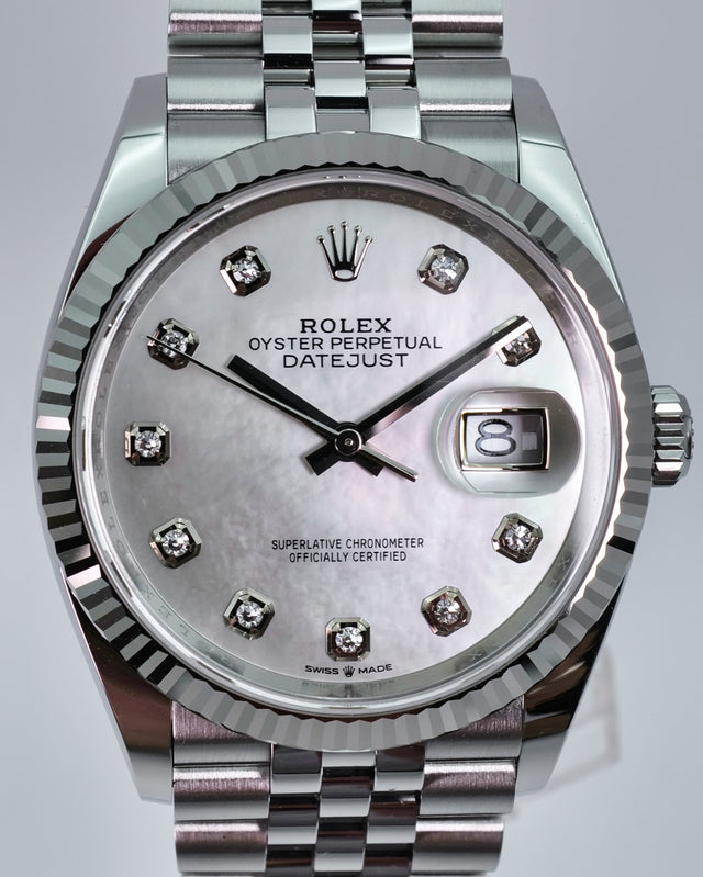Rolex 126234 Datejust with White Mother-of-pearl Diamond Dial on Jubilee