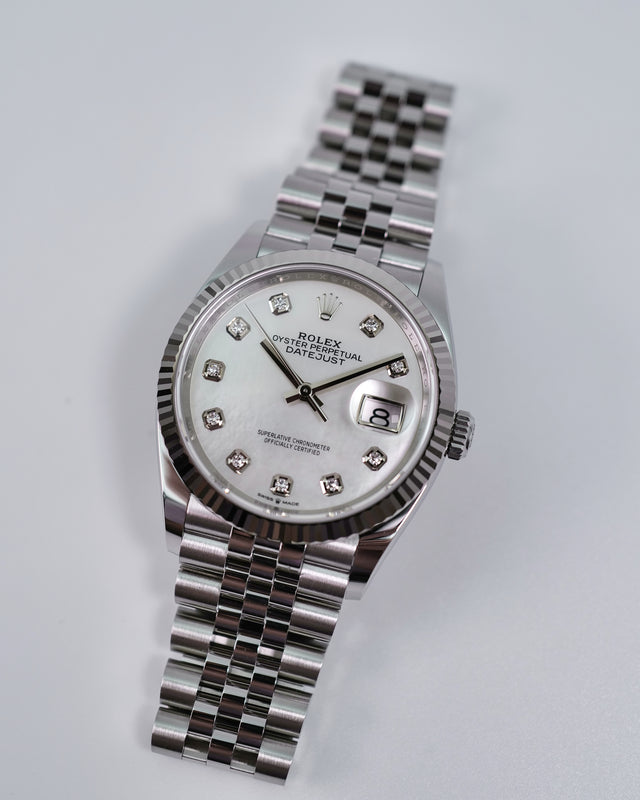 Rolex 126234 Datejust with White Mother-of-pearl Diamond Dial on Jubilee