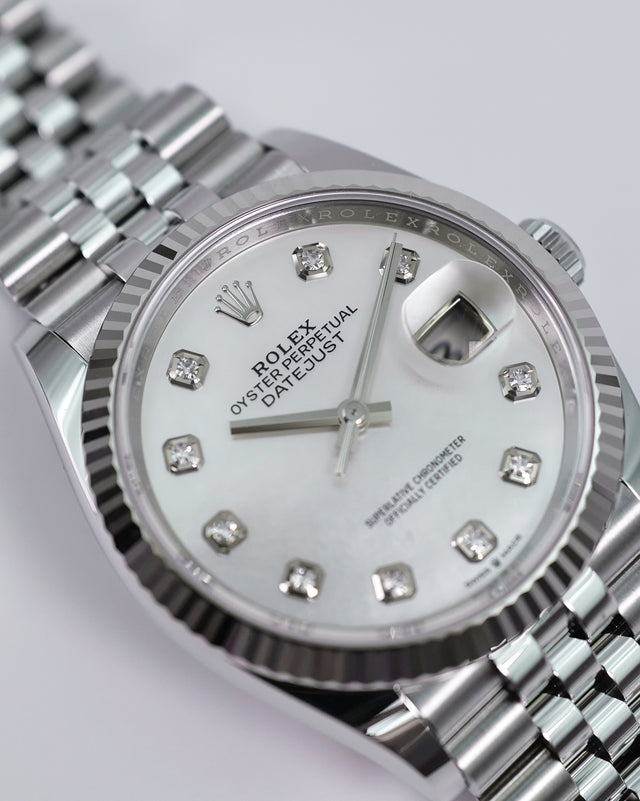 Rolex 126234 Datejust with White Mother-of-pearl Diamond Dial on Jubilee