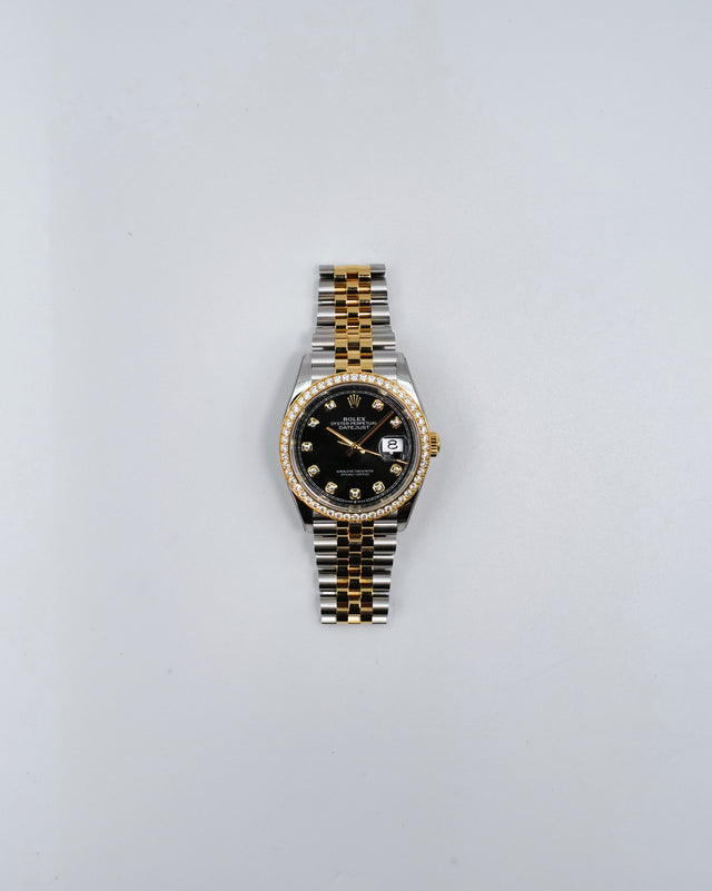 Rolex 126283RBR Datejust 36 18K/Stainless Steel Black Diamond Dial with Diamond Bezel on Jubilee