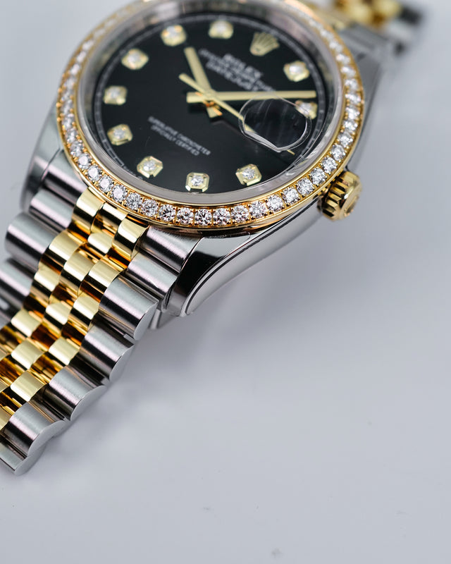 Rolex 126283RBR Datejust 36 18K/Stainless Steel Black Diamond Dial with Diamond Bezel on Jubilee