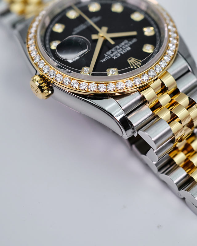 Rolex 126283RBR Datejust 36 18K/Stainless Steel Black Diamond Dial with Diamond Bezel on Jubilee