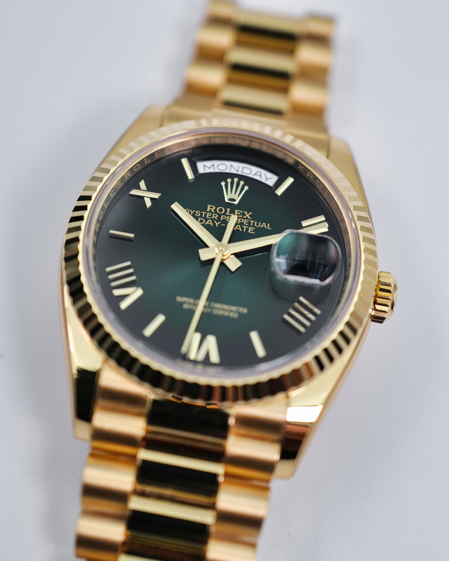 Rolex 128238 Day Date 36 18K Yellow Gold with Green Ombre Dial