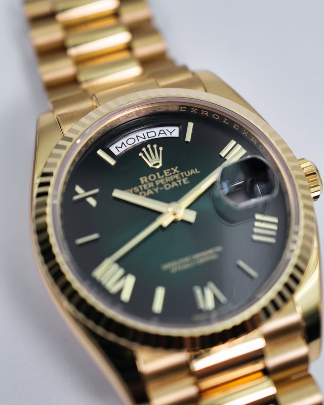 Rolex 128238 Day Date 36 18K Yellow Gold with Green Ombre Dial