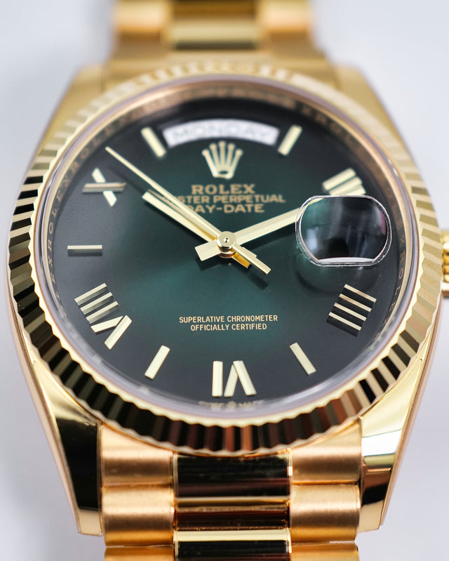 Rolex 128238 Day Date 36 18K Yellow Gold with Green Ombre Dial