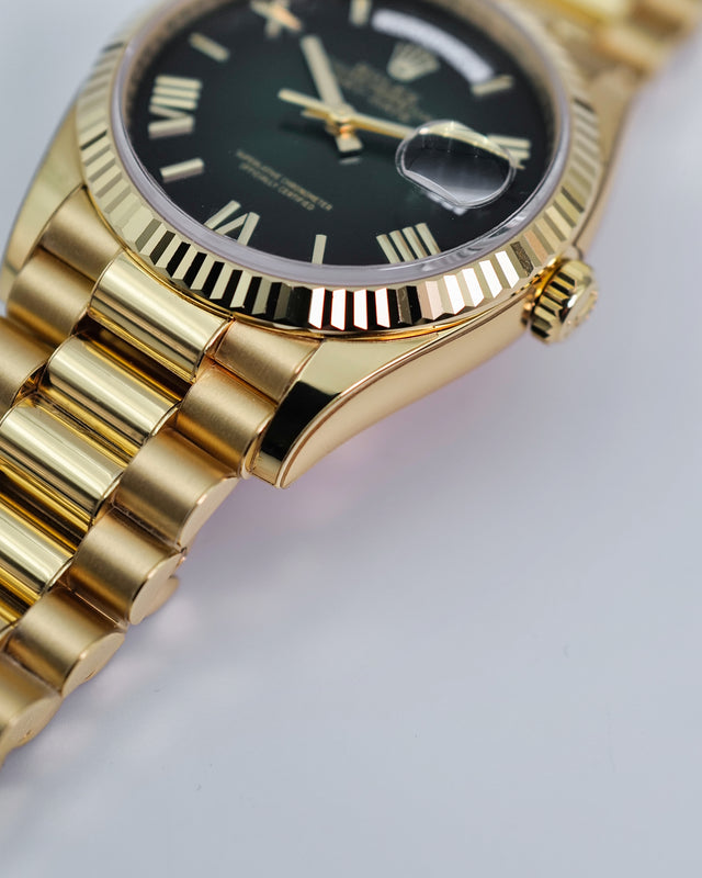Rolex 128238 Day Date 36 18K Yellow Gold with Green Ombre Dial