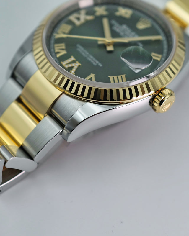 Rolex 126233 Datejust 18K/SS with Olive Green Roman Dial on Oyster