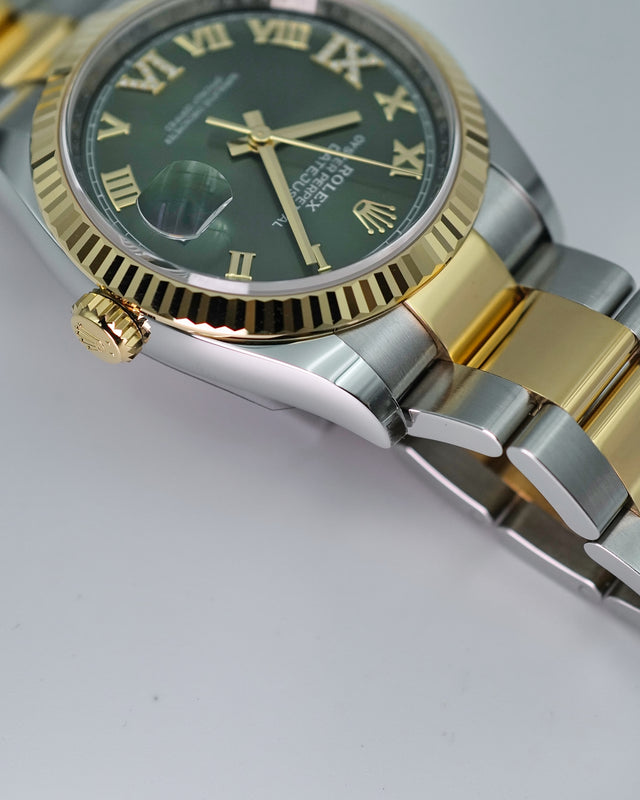 Rolex 126233 Datejust 18K/SS with Olive Green Roman Dial on Oyster