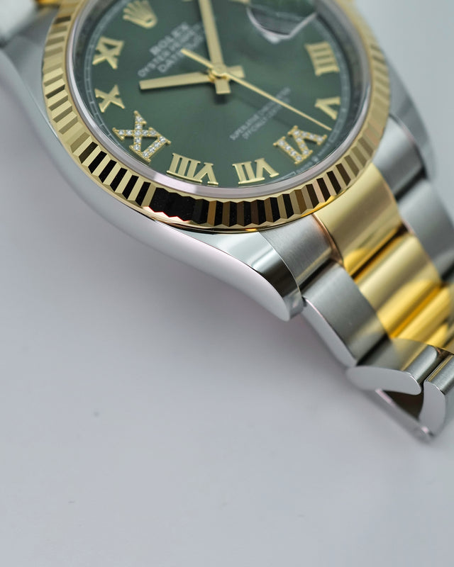 Rolex 126233 Datejust 18K/SS with Olive Green Roman Dial on Oyster