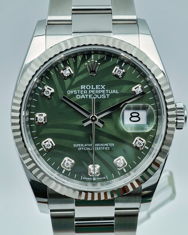 Rolex 126234 Datejust with Olive Green Palm Motif Dial on Oyster