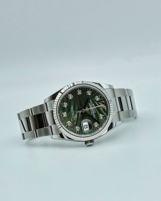 Rolex 126234 Datejust with Olive Green Palm Motif Dial on Oyster