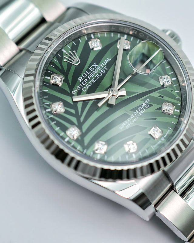 Rolex 126234 Datejust with Olive Green Palm Motif Dial on Oyster
