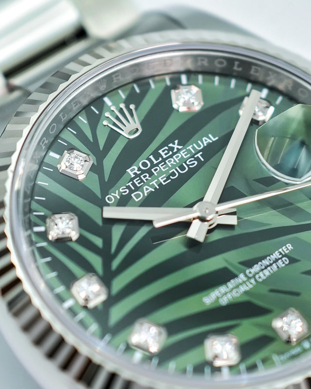 Rolex 126234 Datejust with Olive Green Palm Motif Dial on Oyster