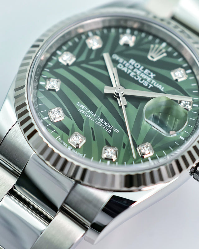 Rolex 126234 Datejust with Olive Green Palm Motif Dial on Oyster