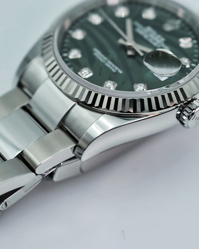 Rolex 126234 Datejust with Olive Green Palm Motif Dial on Oyster