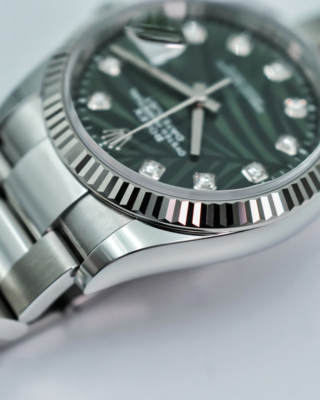Rolex 126234 Datejust with Olive Green Palm Motif Dial on Oyster