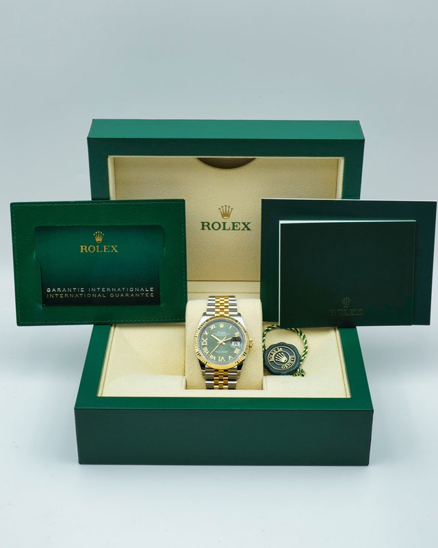 Rolex 126233 Datejust 18K/SS with Olive Green Roman Diamond VI/IX Dial on Jubilee
