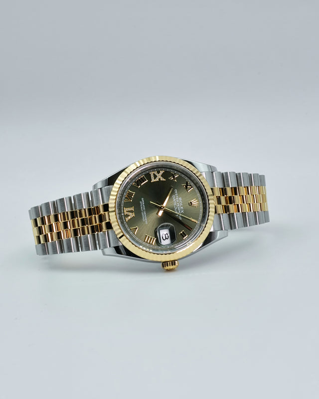Rolex 126233 Datejust 18K/SS with Olive Green Roman Diamond VI/IX Dial on Jubilee