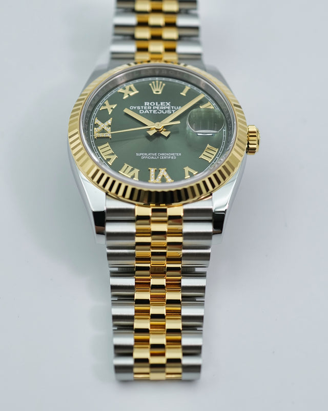 Rolex 126233 Datejust 18K/SS with Olive Green Roman Diamond VI/IX Dial on Jubilee