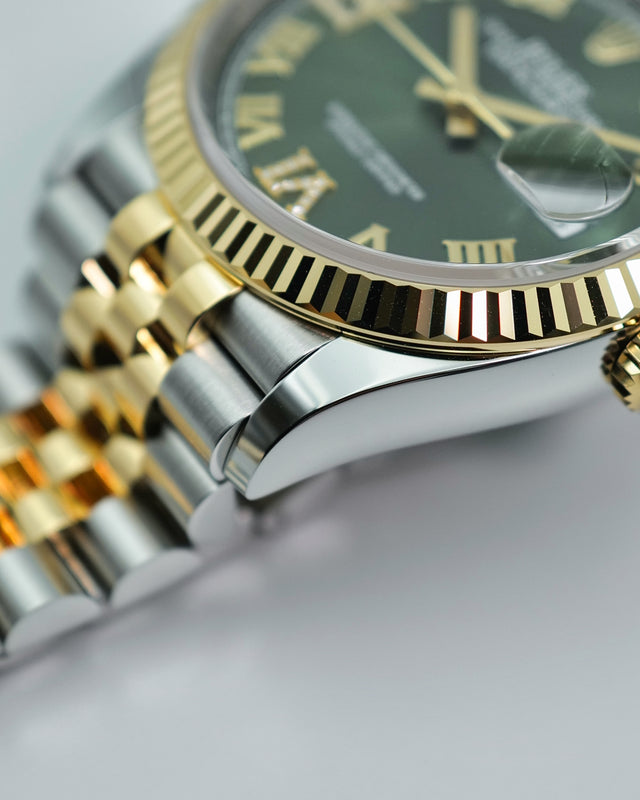 Rolex 126233 Datejust 18K/SS with Olive Green Roman Diamond VI/IX Dial on Jubilee