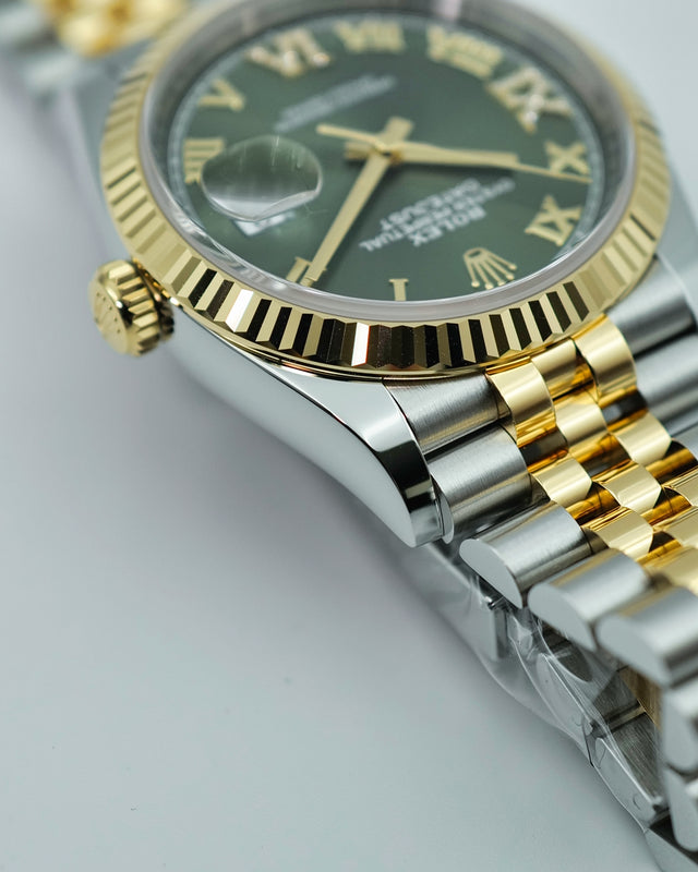 Rolex 126233 Datejust 18K/SS with Olive Green Roman Diamond VI/IX Dial on Jubilee