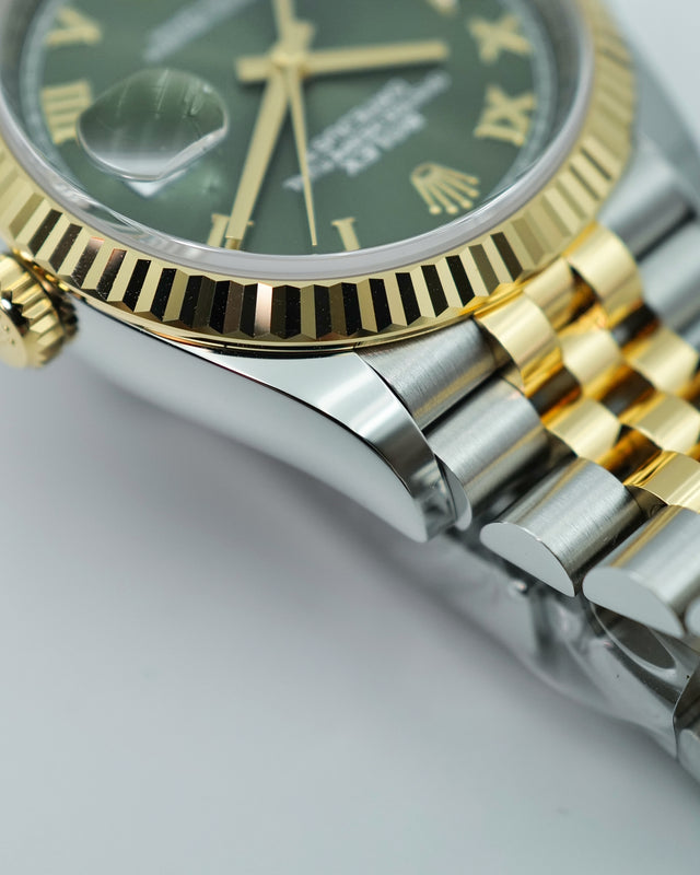 Rolex 126233 Datejust 18K/SS with Olive Green Roman Diamond VI/IX Dial on Jubilee