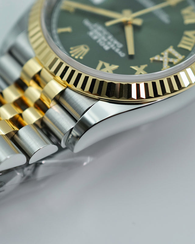 Rolex 126233 Datejust 18K/SS with Olive Green Roman Diamond VI/IX Dial on Jubilee